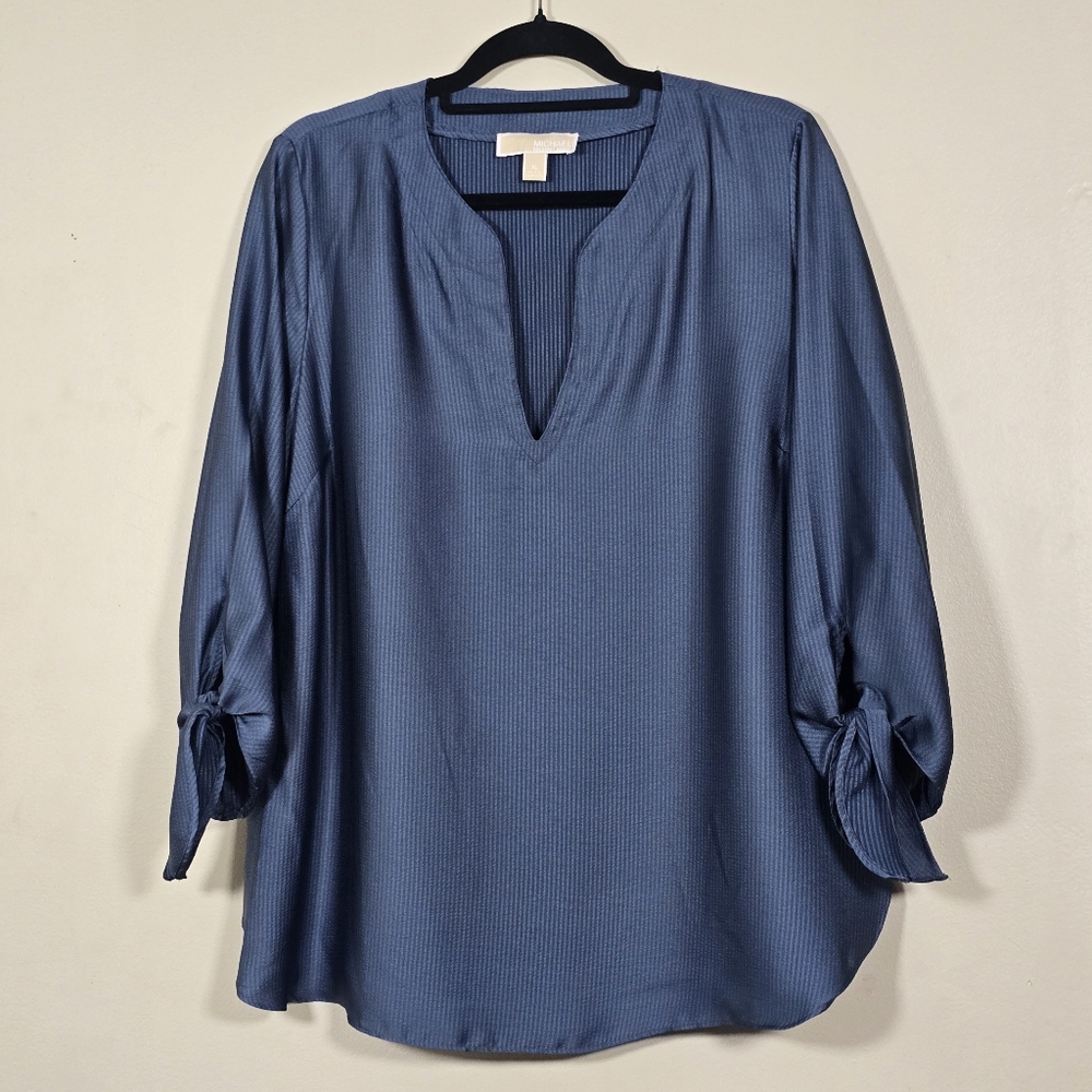 Michael Kors Navy Blouse with Bow Sleeves